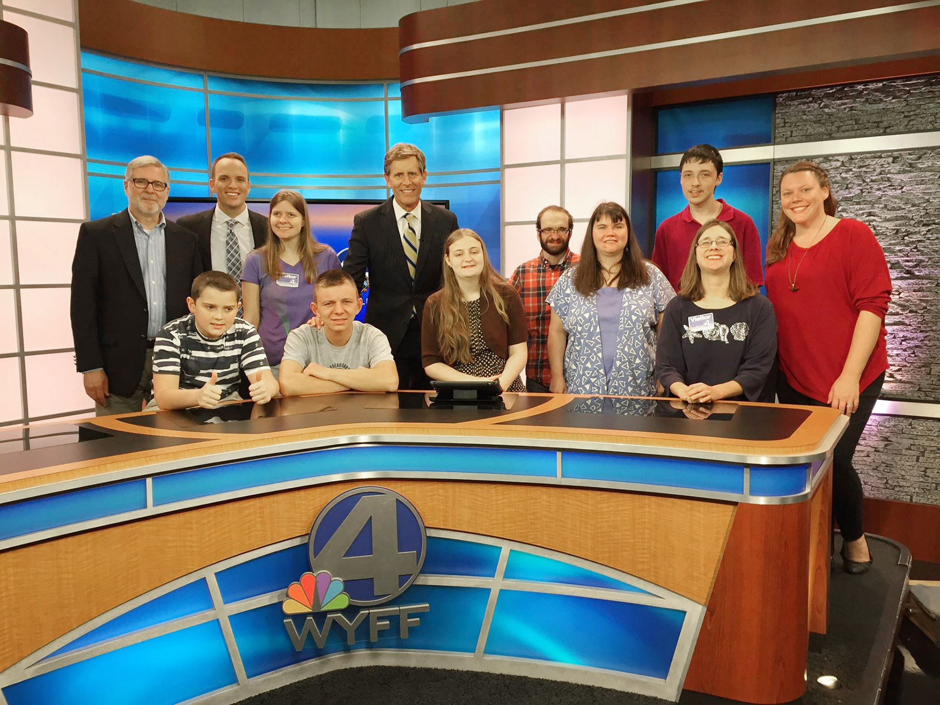 Members of our Spectrum Theatre group toured WYFF TV 4 (Greenville, SC) and practiced speaking on camera. Hosts Geoff Hart and Chris Justus were very generous to welcome us and take us on a "behind-the-scenes" tour. The following week, our group watched the video.